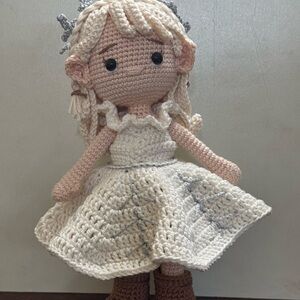Handcrafted Crochet Doll with Cream Dress